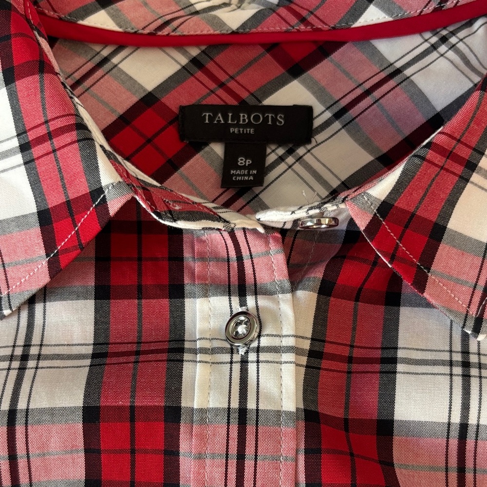 Talbots Red, White, Black Plaid Shirt Size 8P - Picture 11 of 13
